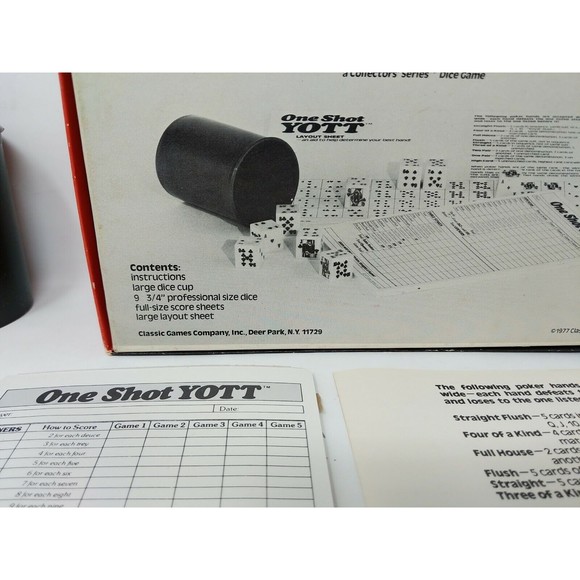 One Shot Yott Dice Game Poker Cards Yahtzee Variant Complete VTG 1970s 70s 1977 - Picture 8 of 8